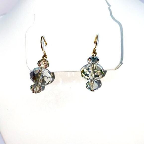 Clear Crystal Rhinestone Gold-Tone Dangle Earrings - Picture 1 of 3